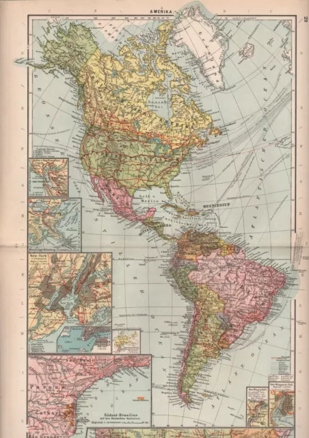 Landkarte map 1929 AMERIKA VEREINIGTE STAATEN Canada Zentral-Amerika West-Indien