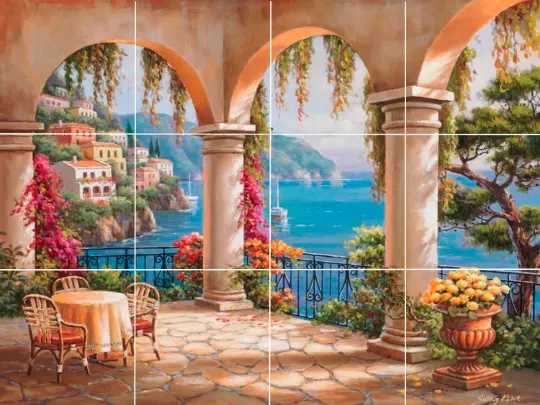 Mediterranean dinner ocean view of Italy villa ceramic tile mural backsplash