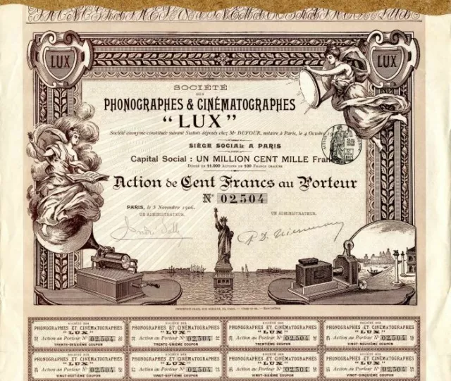 Societe des Phonographes and Cinematographes "LUX" - Stock Certificate - Forei