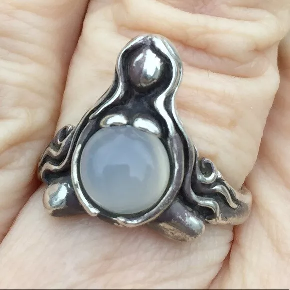 Goddess of Abundance Ring .925 Sterling Silver Size 6 w/ Genuine Moonstone USA