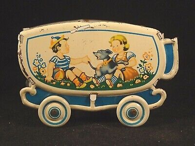 Ancien jouet petit landau tôle poupée enfant jeux fleurs W;Germany Distler GÖSO? 