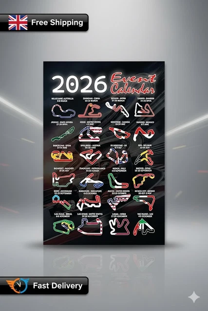 2026 FORMULA RACING Event Calendar Poster, A4 Size 21 X 29.7 Cm, Track ...
