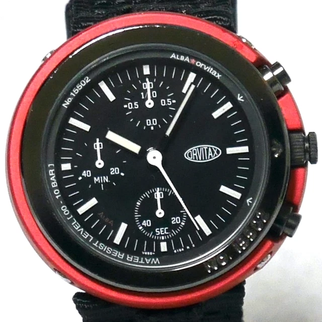 SEIKO ALBA ORVITAX Watch V655 1999 Black Red Case Chronograph