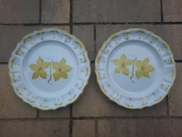 Lot Of 2 Beautiful Handpainted Numbered Floral Made In Italy Dinner Plates