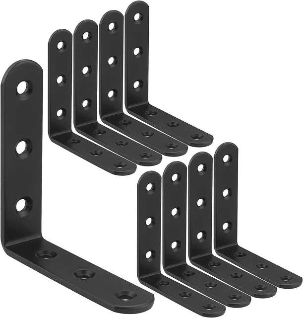 16 PCS L Shelf Brackets 4Inch,Cast Iron Heavy Duty Corner Brace 3mm Thick Black