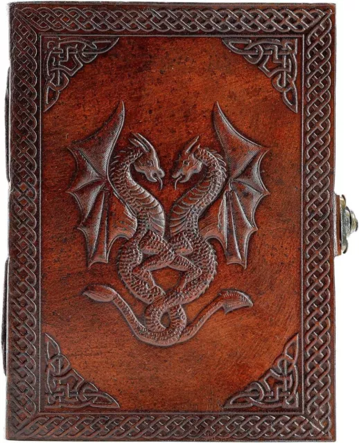 LARGE Leather Journal Double Dragon Journal/Writing Notebook Diary/Bound Diaries