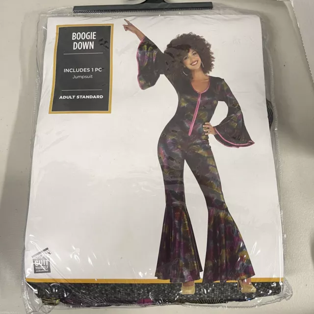 BOOGIE DOWN Disco One Size Includes 1 PC Jumpsuit ADULT STANDARD Up To Sz 8 Wns