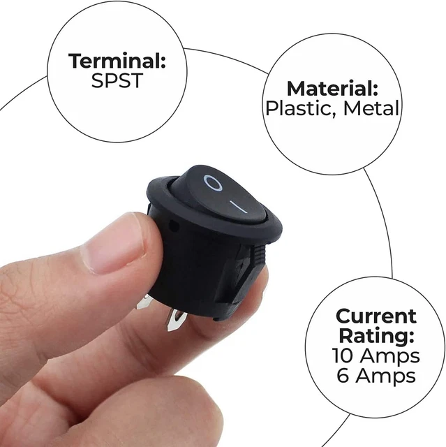 ON/OFF BUTTON AC Terminal SPST Rocker Switch Waterproof Cap Switcher ...