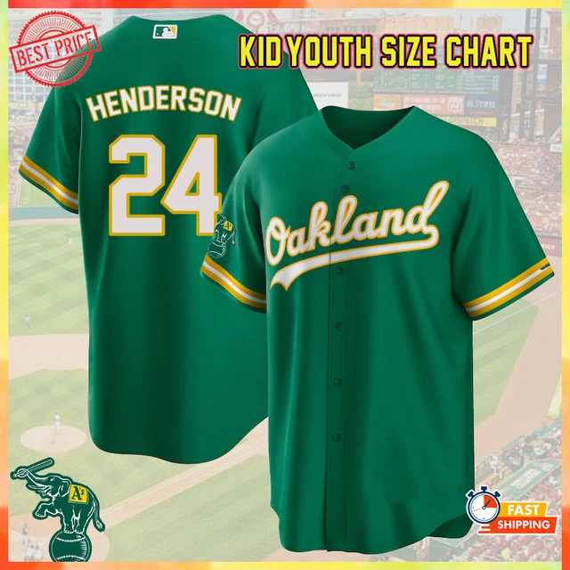 New!! Kids/Youth/Childs Henderson No.24 Athletics 1989 Baseball Jrsy Green