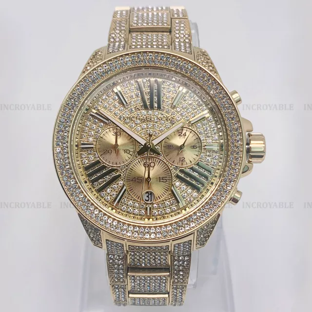 Neuf Michael Kors MK6355 Or Pavé de Cristal Acier Inoxydable Mode Montre Femme