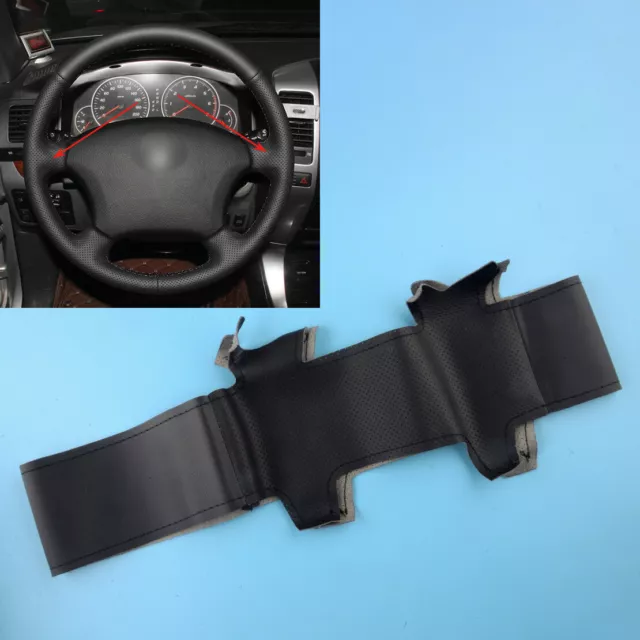 Black Leather Steering Wheel Cover with Needle & Thread DIY Fit For Land Cruiser