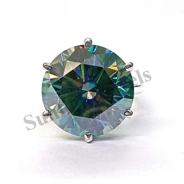 Bague Solitaire Diamant Bleu - Argent 925 - Diamant Naturel Traité Certifié - Taille 7
