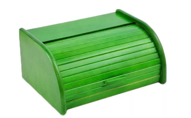 Wooden Bread Box Apollo Roll Top Bin Storage Loaf Kitchen Large - Green