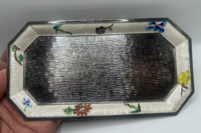 Original Korean 99% Export Silver & Enamel Tray With Flowers Design
