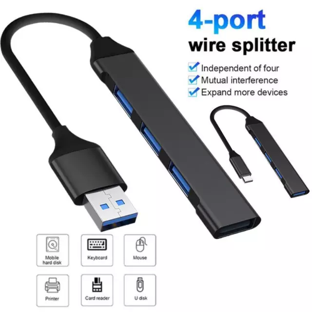 USB C HUB 3.0 2.0 Type C 4-Port Multi-Splitter Adapter For PC Laptop> Y4X7 C6J9 2
