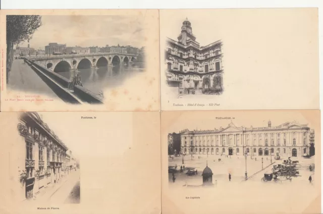 Lot de 4 cartes postales anciennes old postcards TOULOUSE dos non séparé 2