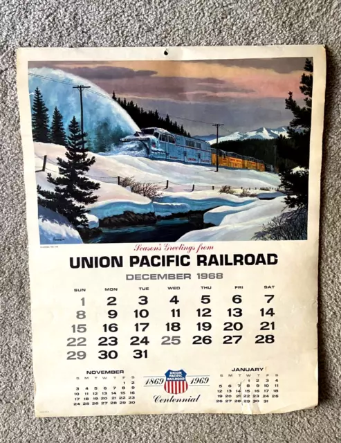 Vintage 1969 Union Pacific Railroad Calendar Centennial Year 1869-1969 Gold Spik