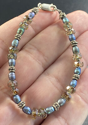 Sterling Cultured Pearl Glass Beaded Bracelet 7 Fine Vintage