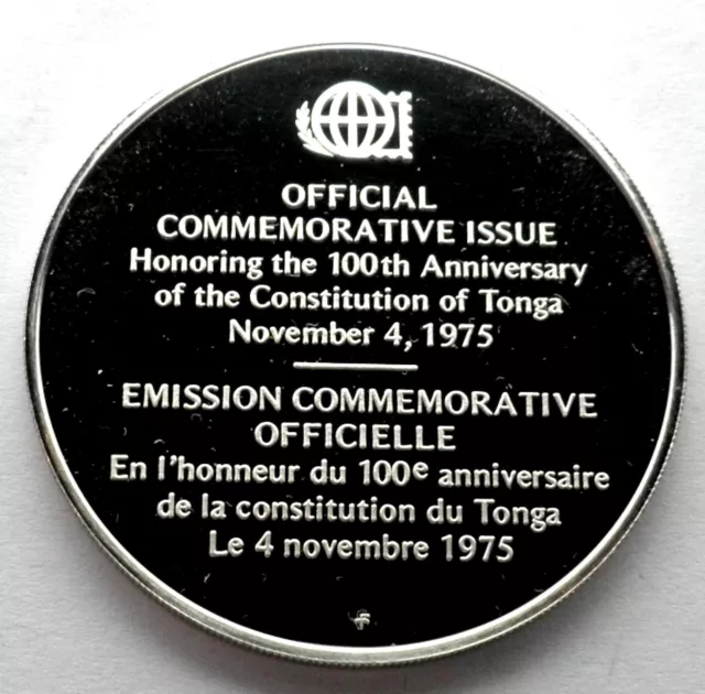 TONGA 100th ANNIVERSARY OF CONSTITUTION 1975 BU Silver Proof Medal 38.7mm. BB10 2