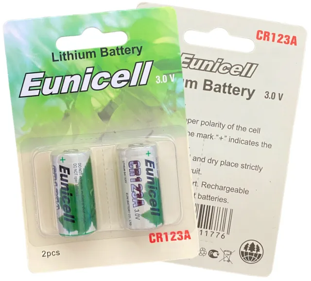 2x CR123 CR123A DL123 CR17345 Eunicell Lithium Batteries 3V Camera Remote Alarm