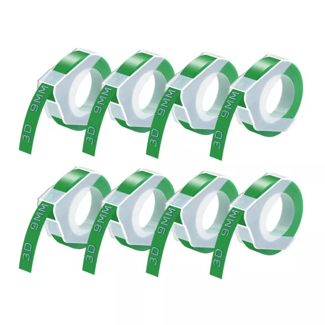 8x Gaufrage Recharge Étiquettes de marquage pour DYMO Blanc sur vert Ruban 9mm