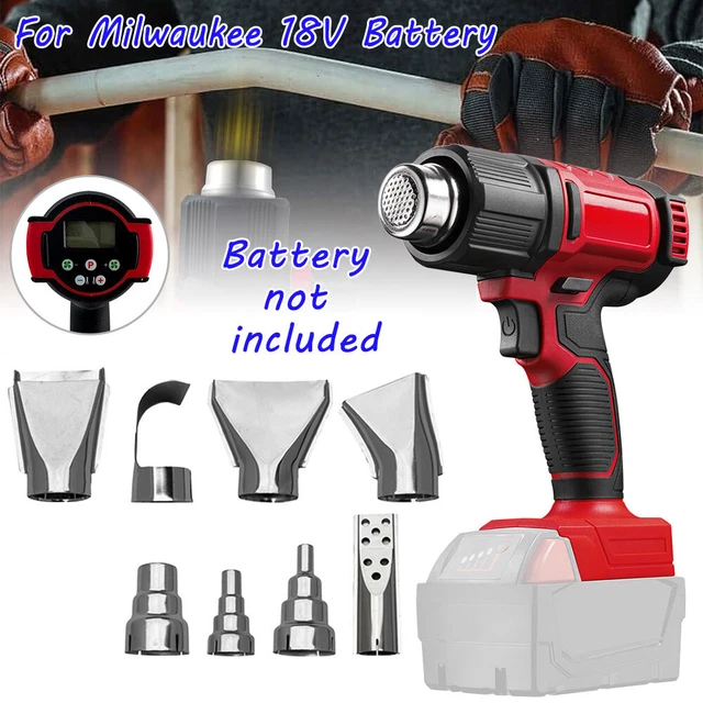 Cordless Heat Gun For Milwaukee M18 Battery – 122°F-1022°F With Digital LCD, Adjustable Temp & Airflow, 4 Nozzles For Crafts, PVC Shrinking, Paint Stripping (Tool Only)