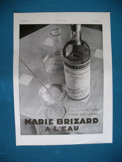 PUBLICITE DE PRESSE MARIE BRIZARD ANISETTE SUPERFINE LA SOIF CALMéE AD 1932