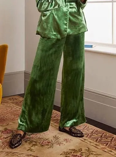 BODEN Rosebury Velvet Trousers UK Size 8 Green Wide Leg Pants RRP £120 NWT