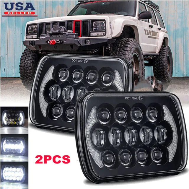 DOT  5x7" 7x6" Inch LED Headlight DRL For Jeep Wrangler YJ 1986-1995 Cherokee XJ