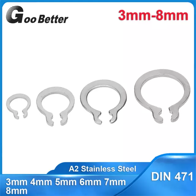 A2 Stainless Steel External Circlips Retaining Rings Snap C Clip CirClip 3mm-8mm