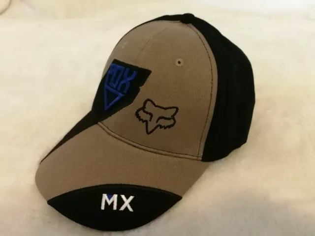 Embroidered FOX Strapback Baseball Cap Grey, Blue & Black: One Size Fits Most