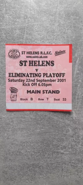 2001 St Helens V Leeds Rhinos Match Ticket.