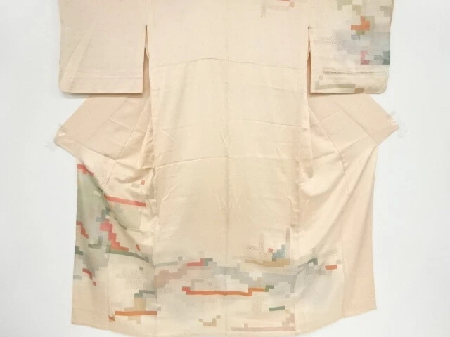 42327# Japanese Kimono / Antique Hitoe Kimono / Embroidery / Geometric