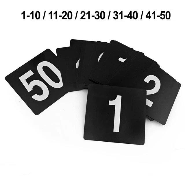 "Signos de número de mesa número soporte de número tarjeta letreros de mesa de plástico 1-50 4'"""