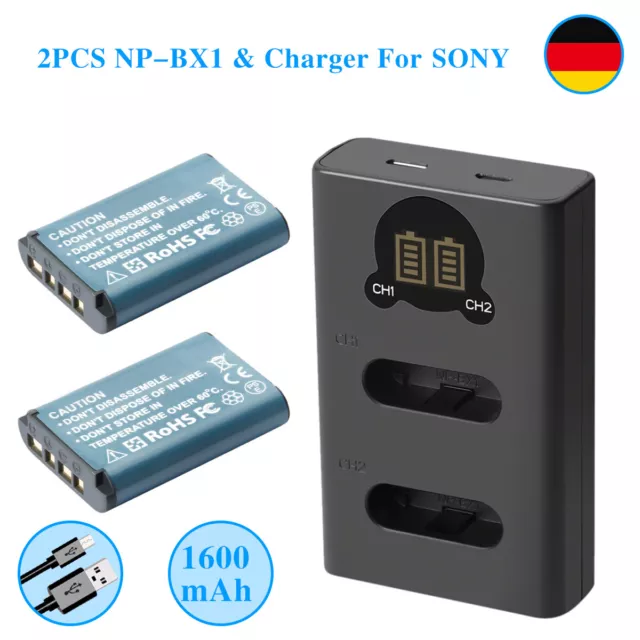 2x NP-BX1 NPBX1 Akku Für Sony Cyber-Shot DSC-RX100 WX500 HX300 + Dual Ladegerät