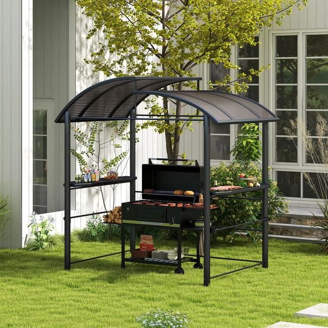OUTSUNNY GRILLPAVILLON MIT Flammschutzdach BBQPavillon mit 2 Ablagen
