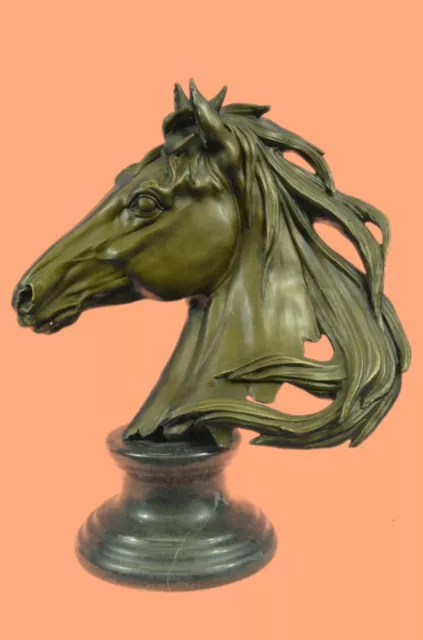 Solid Bronze Milo Horse Head Sculpture Bust Marble Base Art Deco Figurine Gift