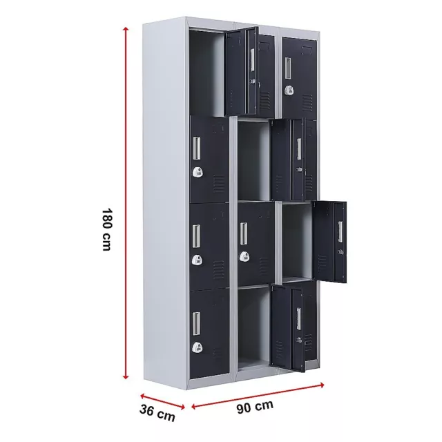 12-Door Locker for Office Gym Shed School Home Storage - 3-Digit Combination