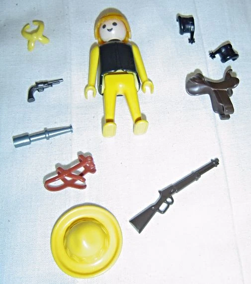 Vintage Playmobil Yellow Cowboy and Accessories 9 piece Set Western