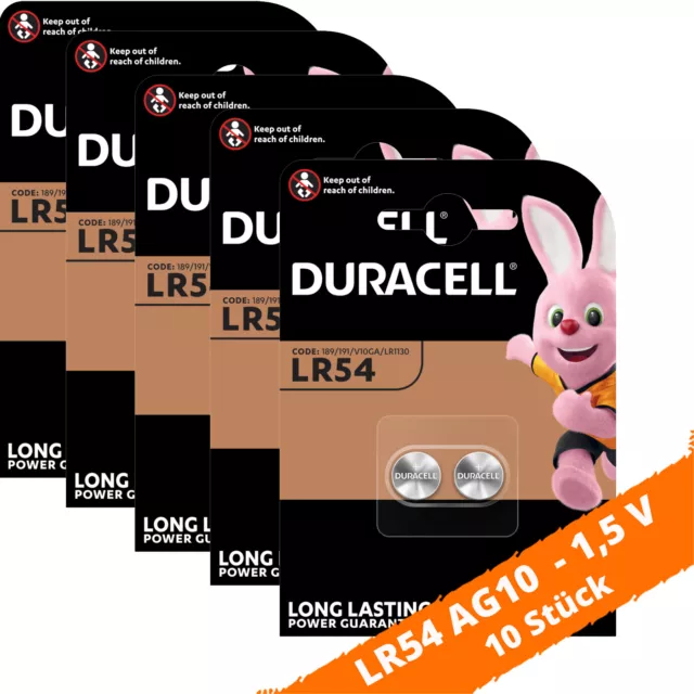 10 Stück Duracell Knopfzellen AG10 LR1130 189 389 LR54 V10GA Alkaline Uhr