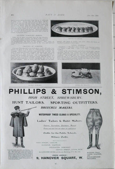 1903 Stampa Ricette Imbalsamato Pomodori - Phillips & Stimson Sarti Shrewsbury