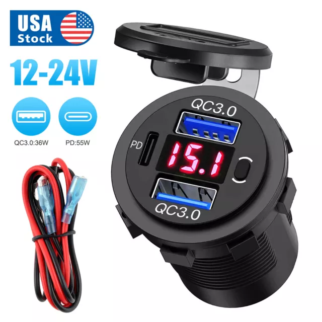 12V USB C Charger Port Fast Car Charger PD & QC Outlet Socket for Boat RV Marine