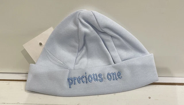 Cappello neonato neonato nuovo blu ""Precious One"" cuciture sul davanti NUOVO