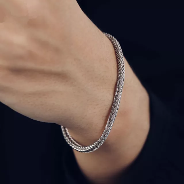 Pure S925 Sterling Silver Chain Men Women Wheat Link Bracelet