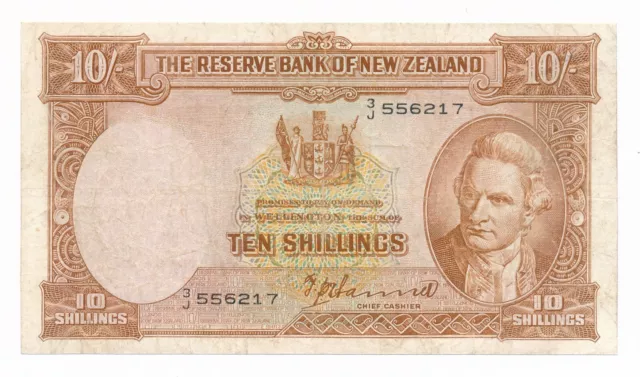 New Zealand NZ 10 Shillings T. P. Hanna ND (1940-1955) P. 158a aFine Note