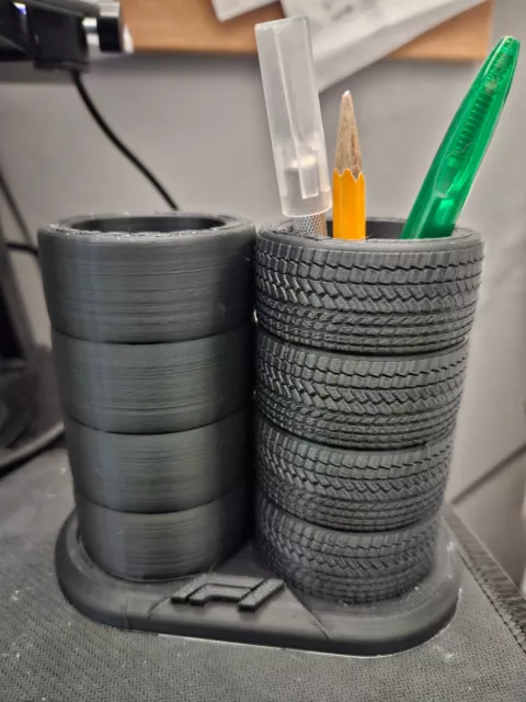 3D Printed black Tire Pen/Pencil Holder - Garage - Shop