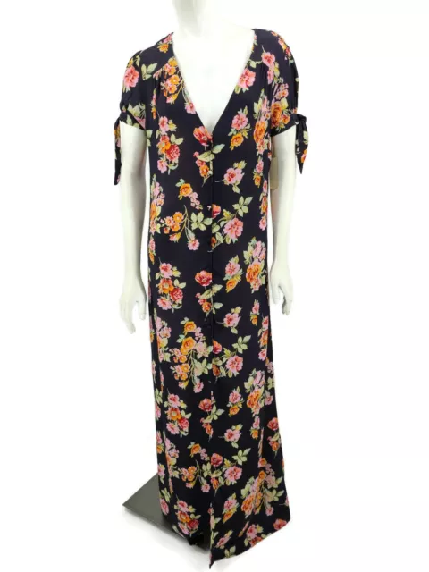 New Flynn Skye Ale Pastel Blooms Maxi Dress Womens M Button Front Blue Floral