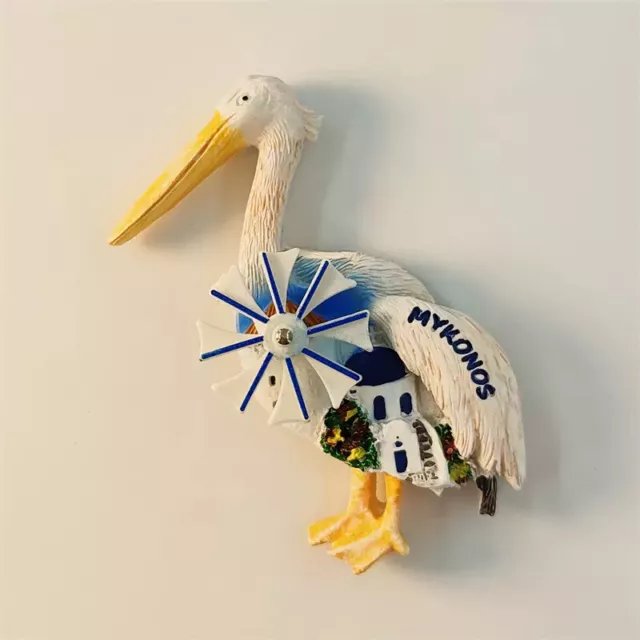 The Greek island of Mykonos created a windmill pelican 3D Resin Fridge Magnet H3
