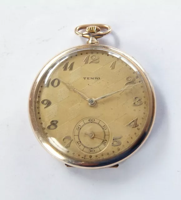 1920'S Gold Filled Tempo 15 Jewels Swiss Lever Pocket Watch Good Working Order