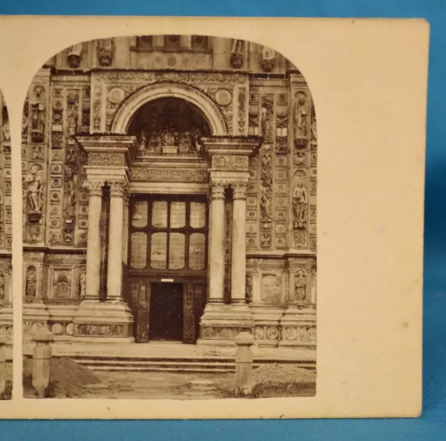1860 Italian Stereoview Photo Porch Door Chartreuse Church Certosa Pavia Italy